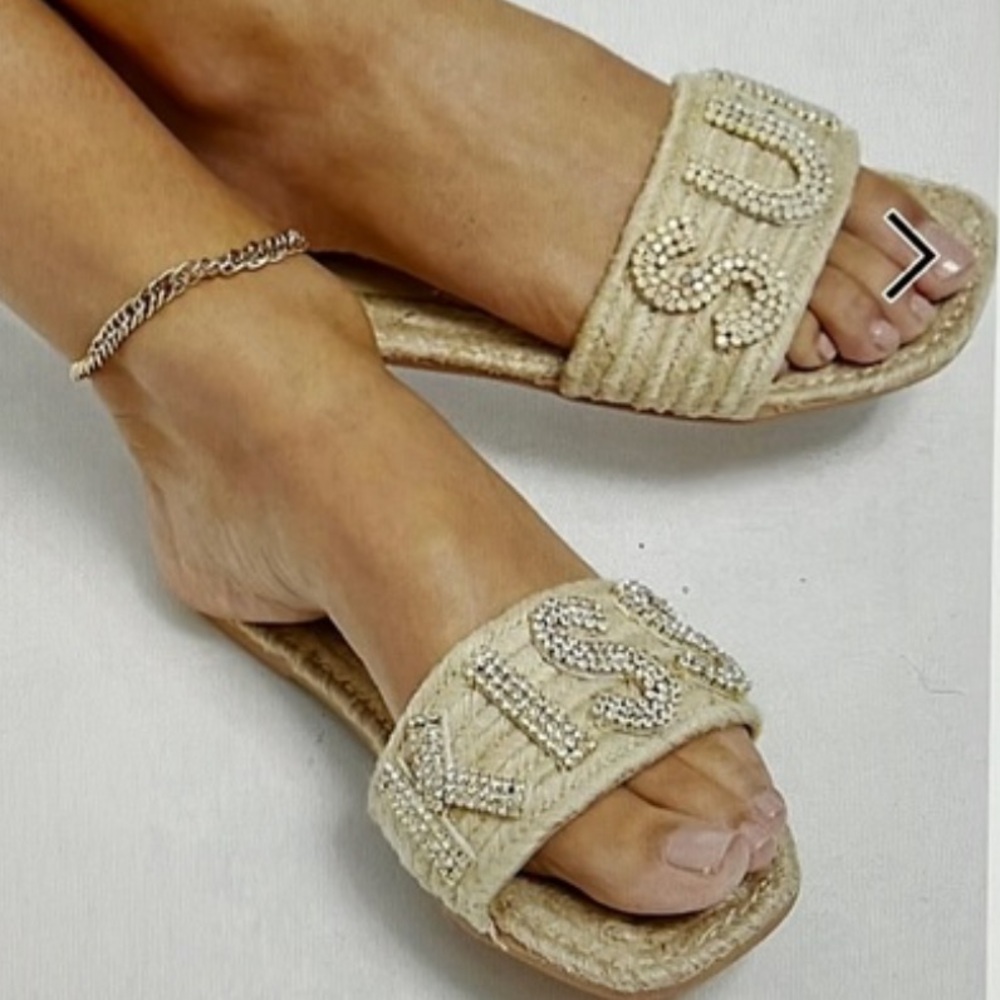 Women's Tan Jute Summer Slide Sandals